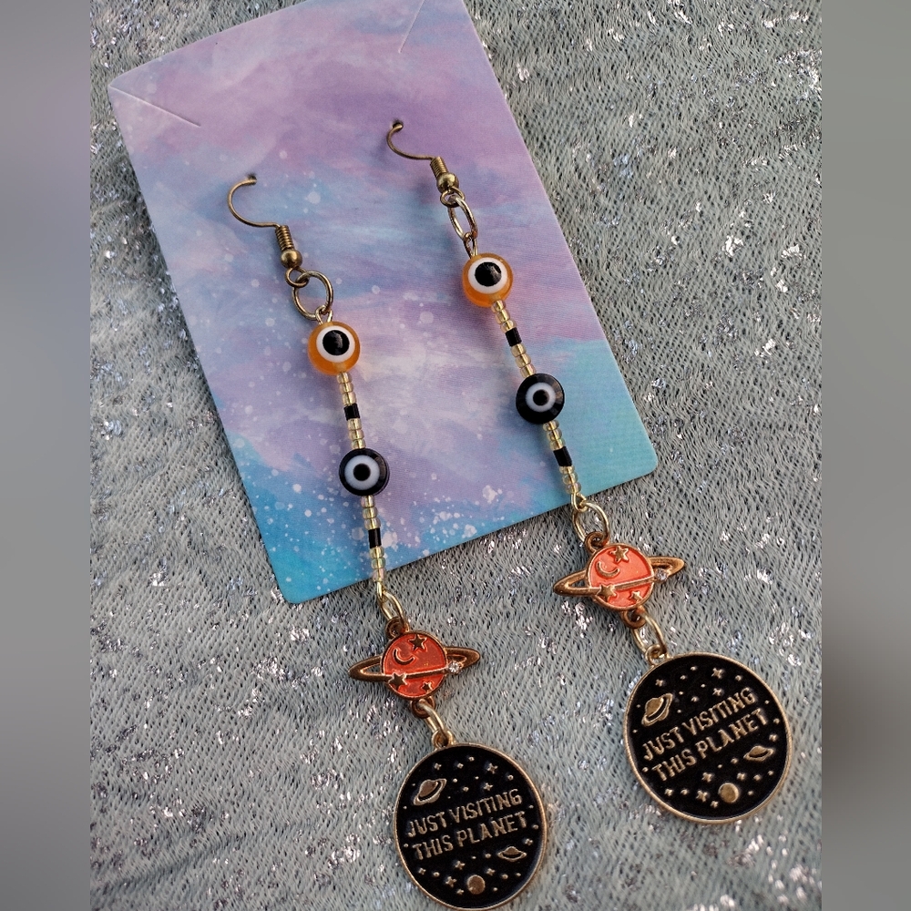 Evil eye celestial plabet earrings dangles gold - Picture 4 of 5